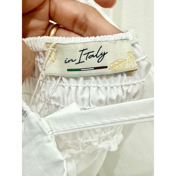 NWOT In Italy Sleeveless Spaghetti Strap Smocked A-Line Maxi Dress White Women S - Picture 3 of 4